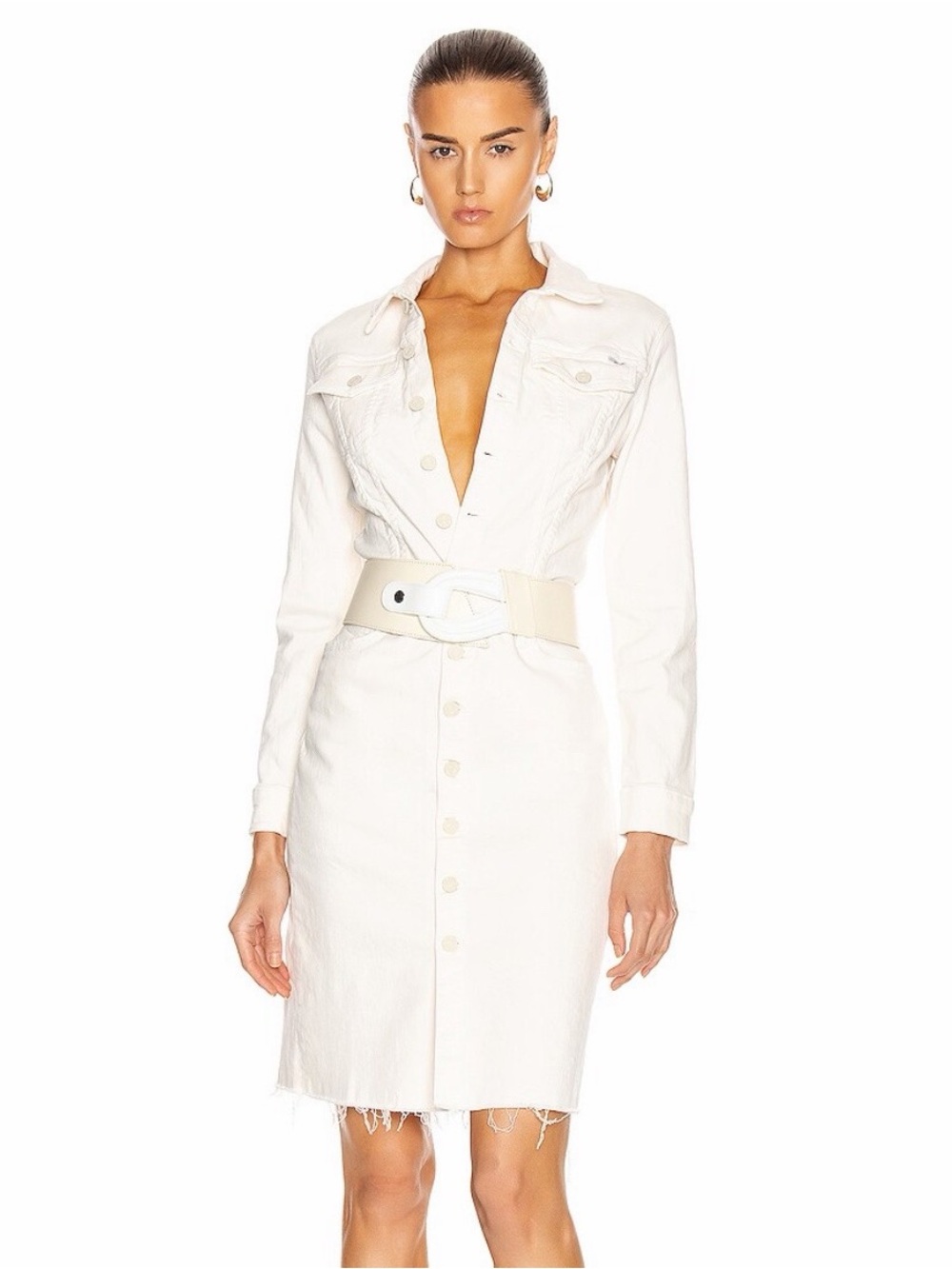 MOTHER Cover Up Knee Fray Dress In Cream Puffs